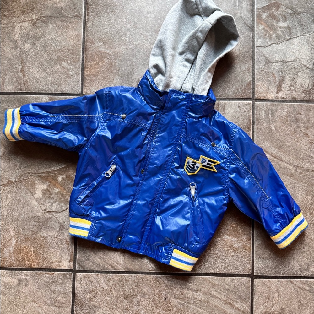 Blue and Gray Hooded Jacket